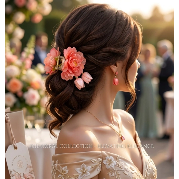 Euro Aksesuar Romantik Bahar Serisi Lale ve Şakayık Detaylı Büyük Boy Çiçekli Mandal Toka