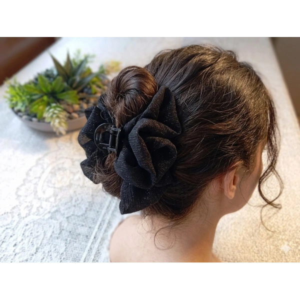 Euro Aksesuar Lüks Işıltılı Tül Detaylı Büyük Boy Mandal Toka