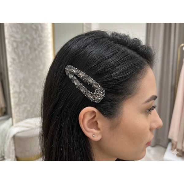 Euro Aksesuar Premium Kristal ve Markiz Taşlı Lüks Yan Toka - 7 cm Işıltılı Çıt Çıt Toka