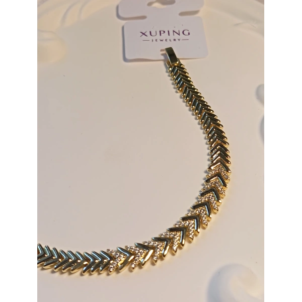 Euro Aksesuar 14K Altın Kaplama V-Şekilli Zirkon Taşlı Xuping Bayan Bileklik (17-19 cm)