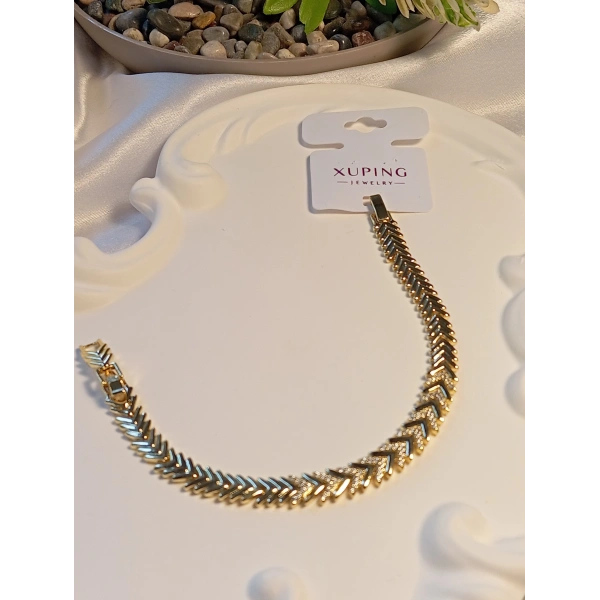 Euro Aksesuar 14K Altın Kaplama V-Şekilli Zirkon Taşlı Xuping Bayan Bileklik (17-19 cm)