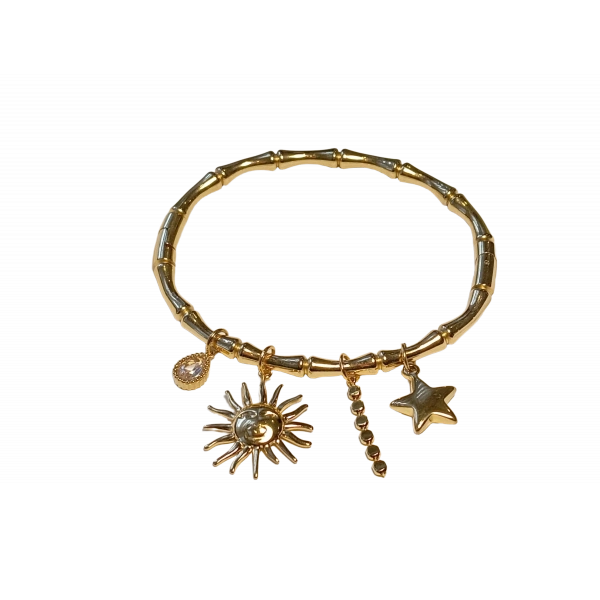 14 K Kaplama Güneş ve Yıldız Charm Detaylı Kelepçe