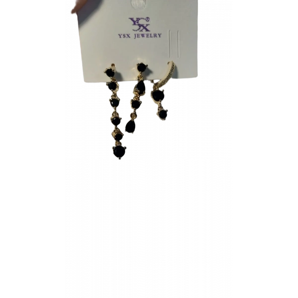 Gold Siyah VIP Üçlü Küpe