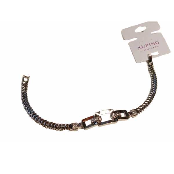 Gümüş Renk Geometrik Desenli Xuping Jewelry Zirkon Taşlı Bileklik 20 cm