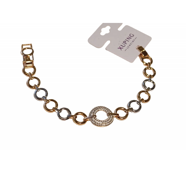 Zirkon Taşlı Halka Detaylı Gümüş ve Rose Renkli Xuping Jewelry Bileklik 17-19 cm