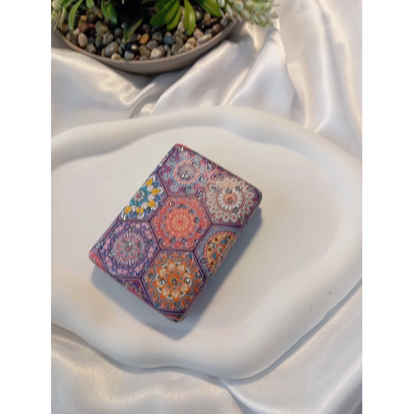 8x2 cm Altıgen Mandala Desenli Taşlı Dikdörtgen Cep Aynası