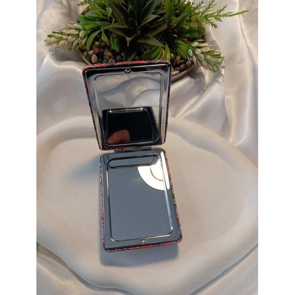 8x2 cm Altıgen Mandala Desenli Taşlı Dikdörtgen Cep Aynası