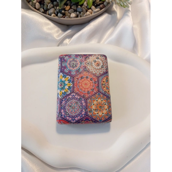 8x2 cm Altıgen Mandala Desenli Taşlı Dikdörtgen Cep Aynası