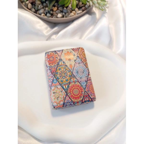 8x2 cm Etnik Mandala Desenli Taşlı Dikdörtgen Cep Aynası
