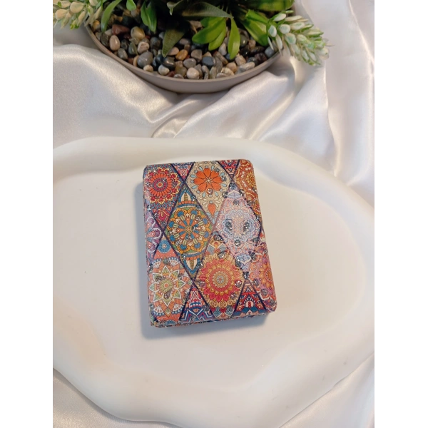 8x2 cm Etnik Mandala Desenli Taşlı Dikdörtgen Cep Aynası