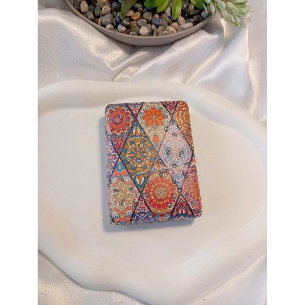 8x2 cm Etnik Mandala Desenli Taşlı Dikdörtgen Cep Aynası