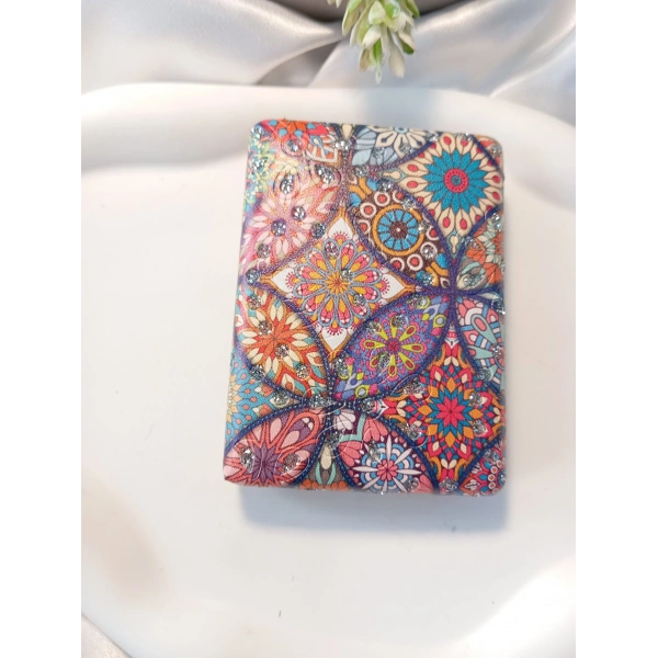 8x2 cm Çok Renkli Etnik Çiçek Desenli Taşlı Dikdörtgen Cep Aynası