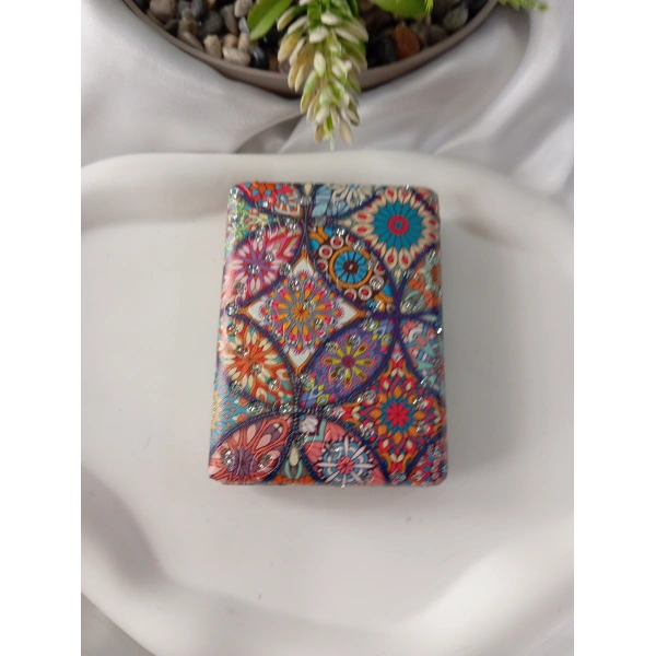 8x2 cm Çok Renkli Etnik Çiçek Desenli Taşlı Dikdörtgen Cep Aynası