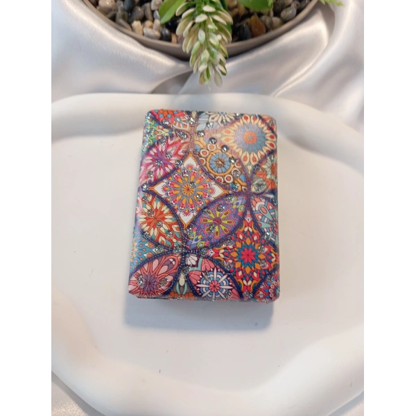 8x2 cm Çok Renkli Etnik Çiçek Desenli Taşlı Dikdörtgen Cep Aynası