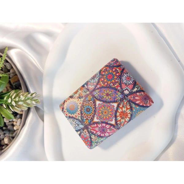 8x2 cm Çok Renkli Etnik Çiçek Desenli Taşlı Dikdörtgen Cep Aynası