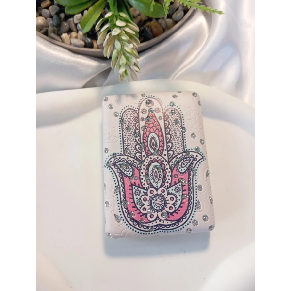 8x2 cm Fatmanın Eli Desenli Taşlı Dikdörtgen Cep Aynası
