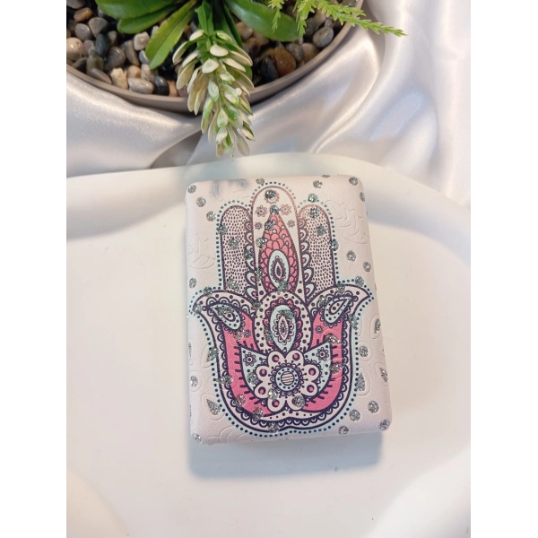 8x2 cm Fatmanın Eli Desenli Taşlı Dikdörtgen Cep Aynası
