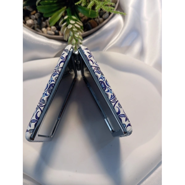 8x2 cm Nazar Boncuğu ve Mandala Desenli Taşlı Dikdörtgen Cep Aynası