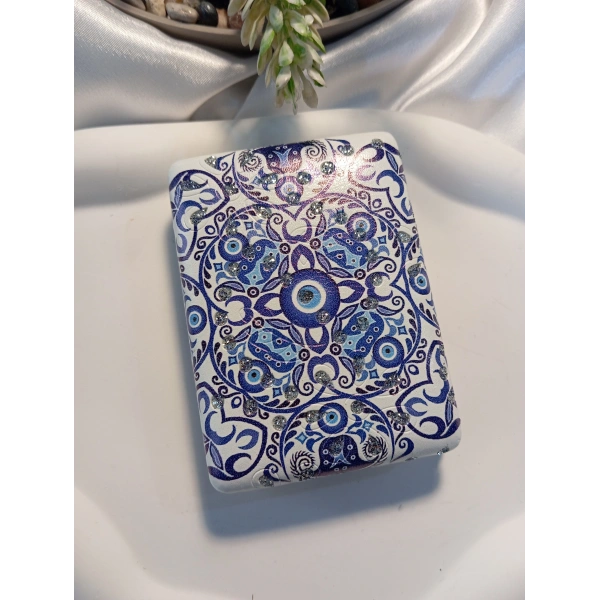 8x2 cm Nazar Boncuğu ve Mandala Desenli Taşlı Dikdörtgen Cep Aynası