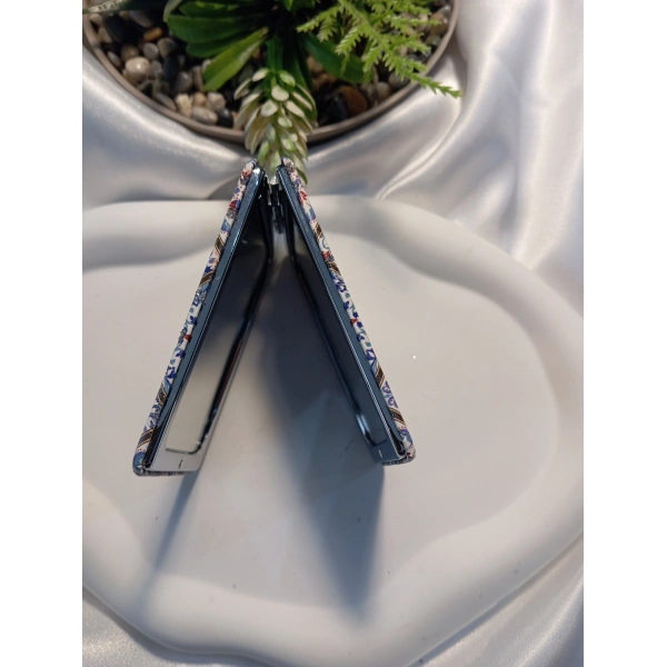 7x1 cm Klasik Çini Motifli Taşlı Dikdörtgen Cep Aynası