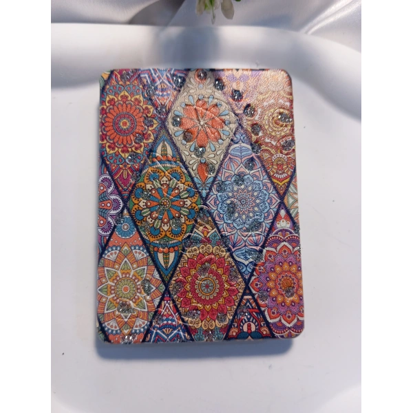 Etnik Mandala Desenli Işıltılı Katlanabilir Dikdörtgen Cep Aynası (7x1 cm)