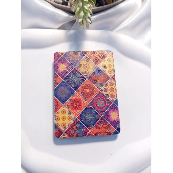 Etnik Desenli Işıltılı Dikdörtgen Cep Aynası (7x1 cm)