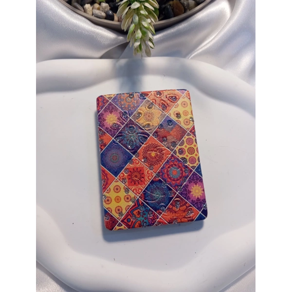 Etnik Desenli Işıltılı Dikdörtgen Cep Aynası (7x1 cm)