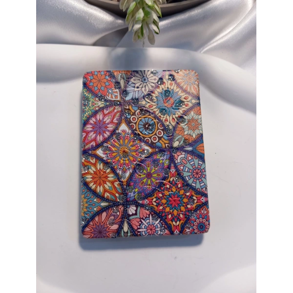 Etnik Mandala Desenli Işıltılı Dikdörtgen Cep Aynası (7x1 cm)