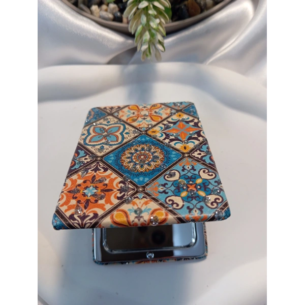 Çini Motifli Işıltılı Dikdörtgen Cep Aynası (7x1 cm)