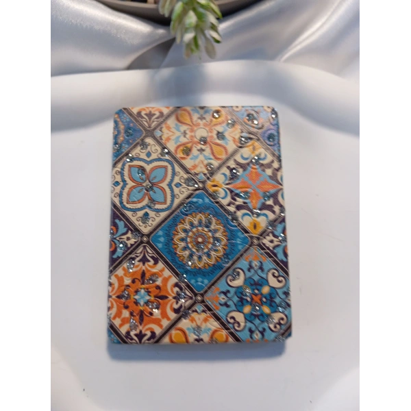 Çini Motifli Işıltılı Dikdörtgen Cep Aynası (7x1 cm)