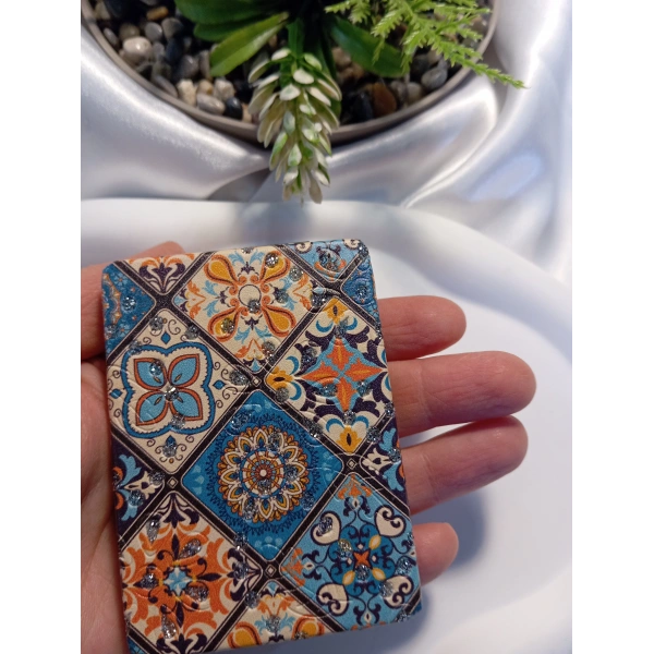 Çini Motifli Işıltılı Dikdörtgen Cep Aynası (7x1 cm)