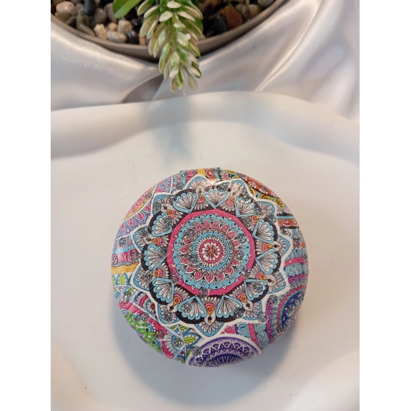 Rengarenk Mandala Desenli Işıltılı Yuvarlak Cep Aynası