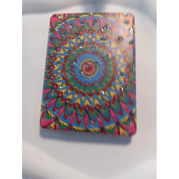 Canlı Renkli Mandala Desenli Işıltılı Dikdörtgen Cep Aynası (7x1 cm)