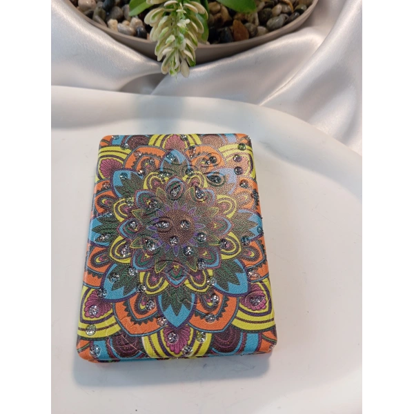 Rengarenk Mandala Desenli Işıltılı Dikdörtgen Cep Aynası (7x1 cm)