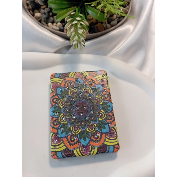 Rengarenk Mandala Desenli Işıltılı Dikdörtgen Cep Aynası (7x1 cm)