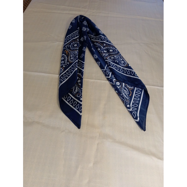 Euro Aksesuar Lacivert Desenli 90x90 cm Saten Fular