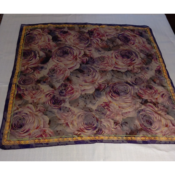 Euro Aksesuar Mor Gül Desenli 70x70 Çin İpeği Fular