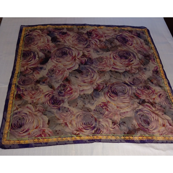 Euro Aksesuar Mor Gül Desenli 70x70 Çin İpeği Fular