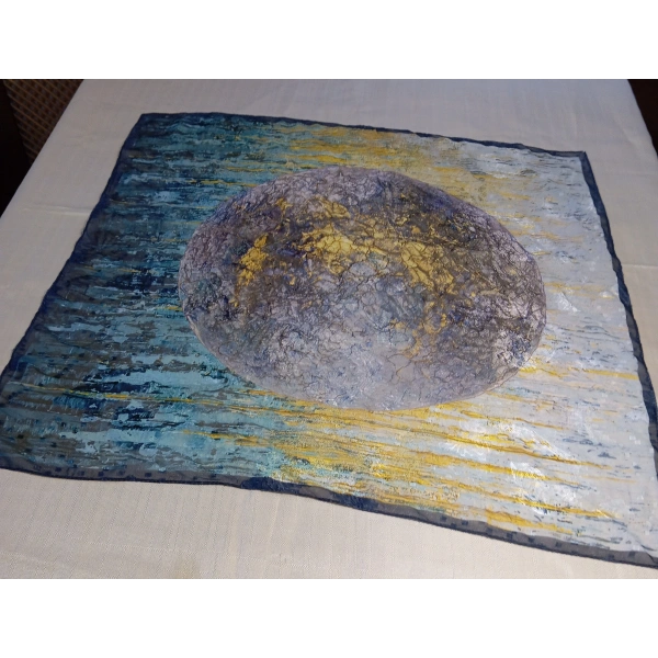 Euro Aksesuar Soyut Mavi ve Sarı Desenli 70x70 Çin İpeği Fular