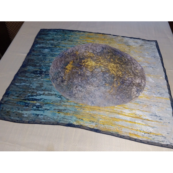 Euro Aksesuar Soyut Mavi ve Sarı Desenli 70x70 Çin İpeği Fular