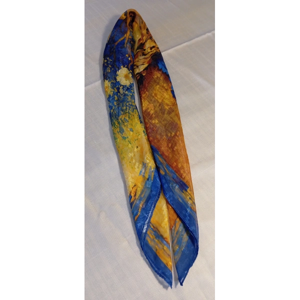 Euro Aksesuar Hayat Ağacı ve Çiçek Desenli 70x70 Çin İpeği Fular