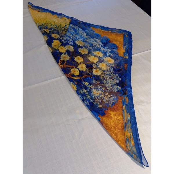 Euro Aksesuar Hayat Ağacı ve Çiçek Desenli 70x70 Çin İpeği Fular