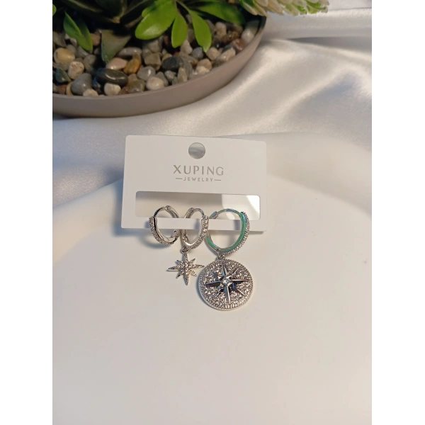 Zirkon Taşlı Silver Xuping Jewelry Üçlü Küpe