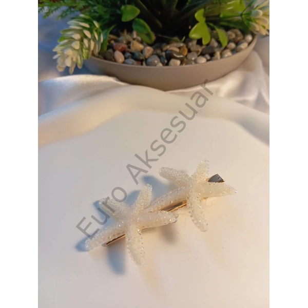 BEYAZ DENİZ YILDIZI DETAYLI YAN TOKA