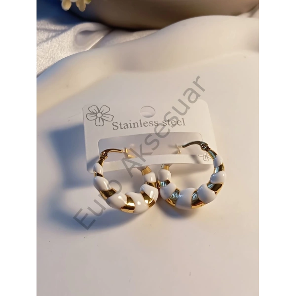 BEYAZ - GOLD ÇELİK KÜPE