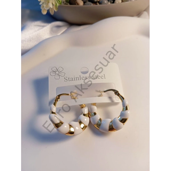 BEYAZ - GOLD ÇELİK KÜPE