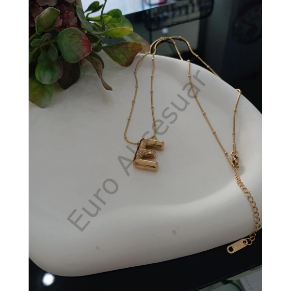 Çelik E Balon Harf Kolye 60 cm