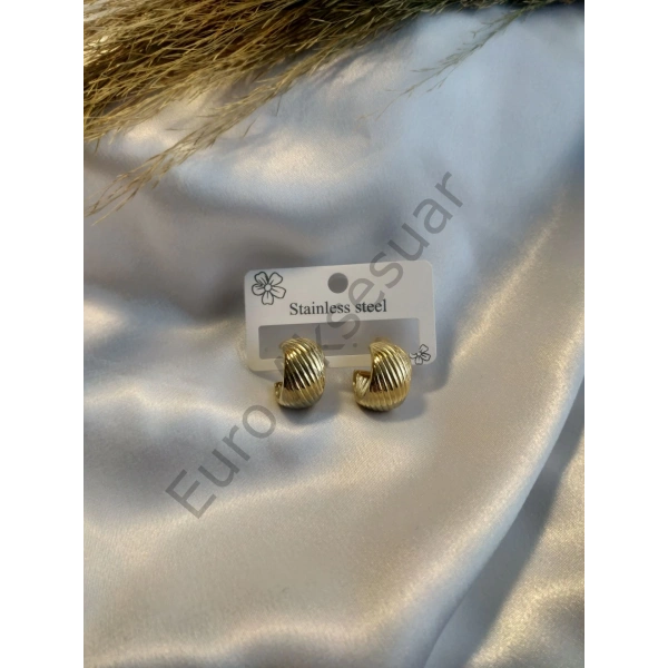 Çelik Gold Çizgili Küpe