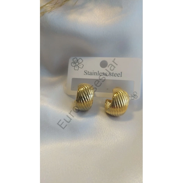 Çelik Gold Çizgili Küpe