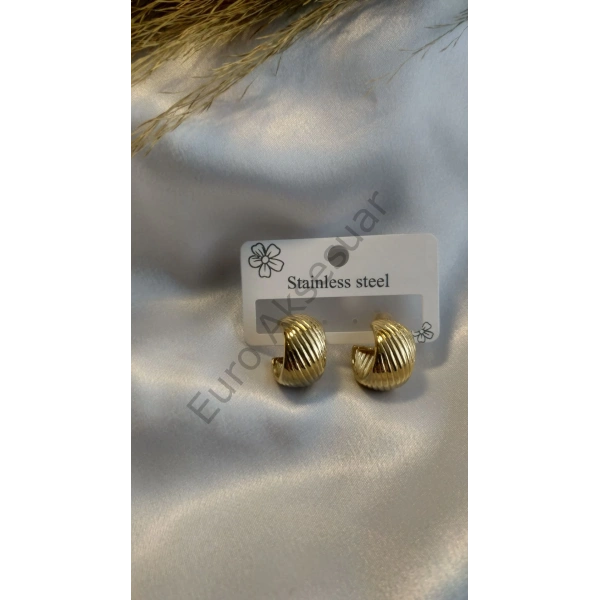 Çelik Gold Çizgili Küpe